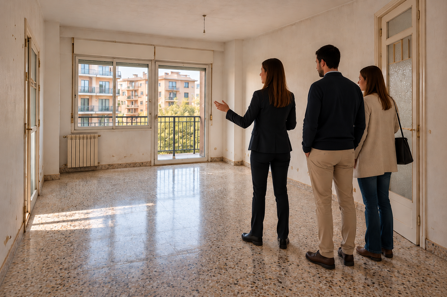 Visita comercial a un piso pendiente de reforma